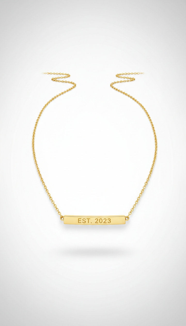 14k gold bar necklace with personal engraving