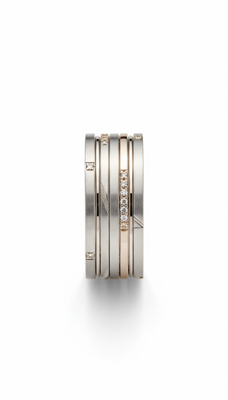 Pale platinum stacking ring set